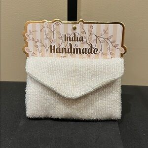 India Handmade | White Beaded Envelope Snap Wallet